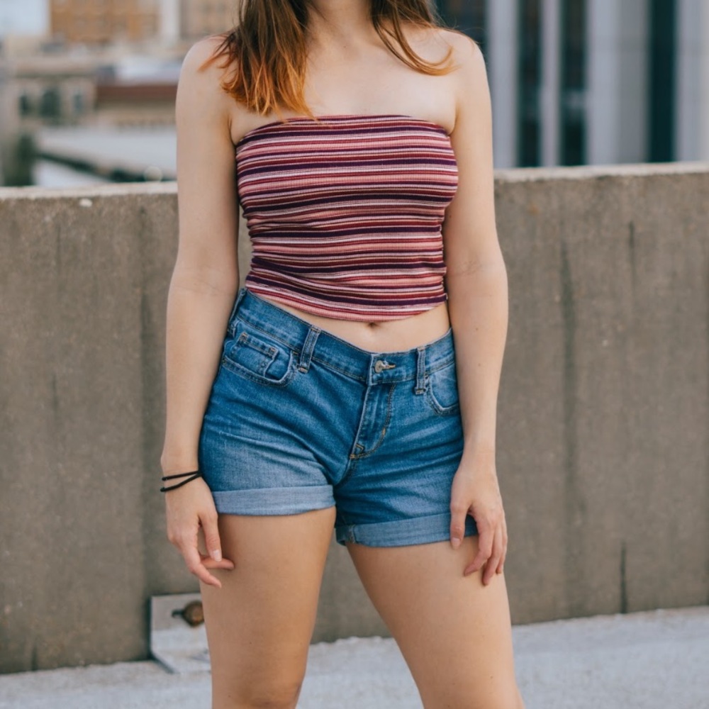 Pink/Red/Purple/White Striped Tube Crop Top